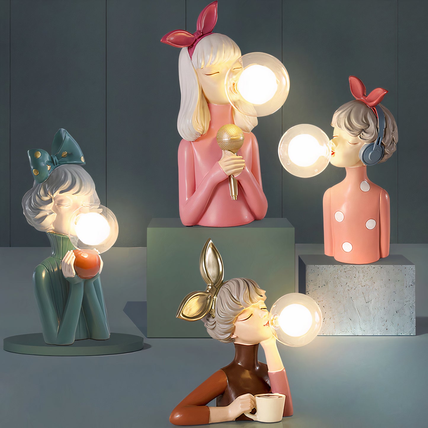 Tischlampe Figur Design aus Harz und Glas