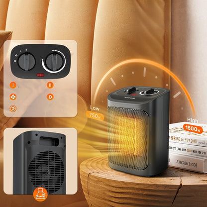 Ceramic fan heater 1500W quiet fast heating portable