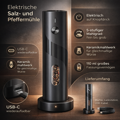 Elektrische Salz Pfeffermühle Edelstahl Set Gewürzmühle