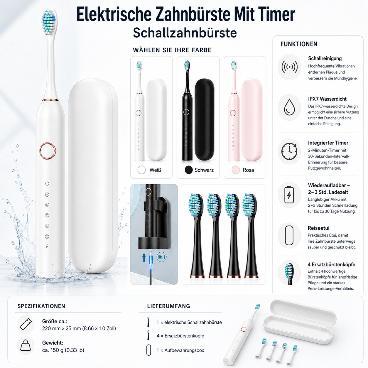 Elektrische Zahnbürste Mit Timer Schallzahnbürste