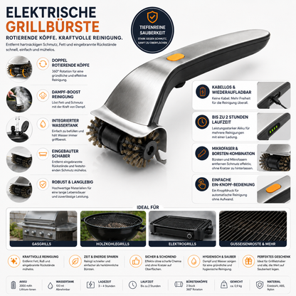 Elektrische Grillbürste Rotierende Köpfe Wasserreservoir