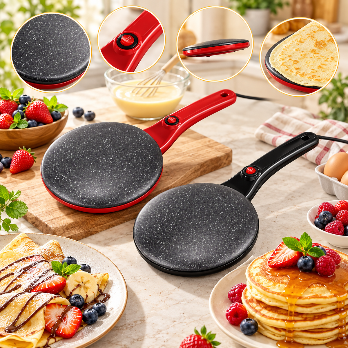 Elektrischer Crêpe Maker Pfannkuchen Temperaturkontrolle