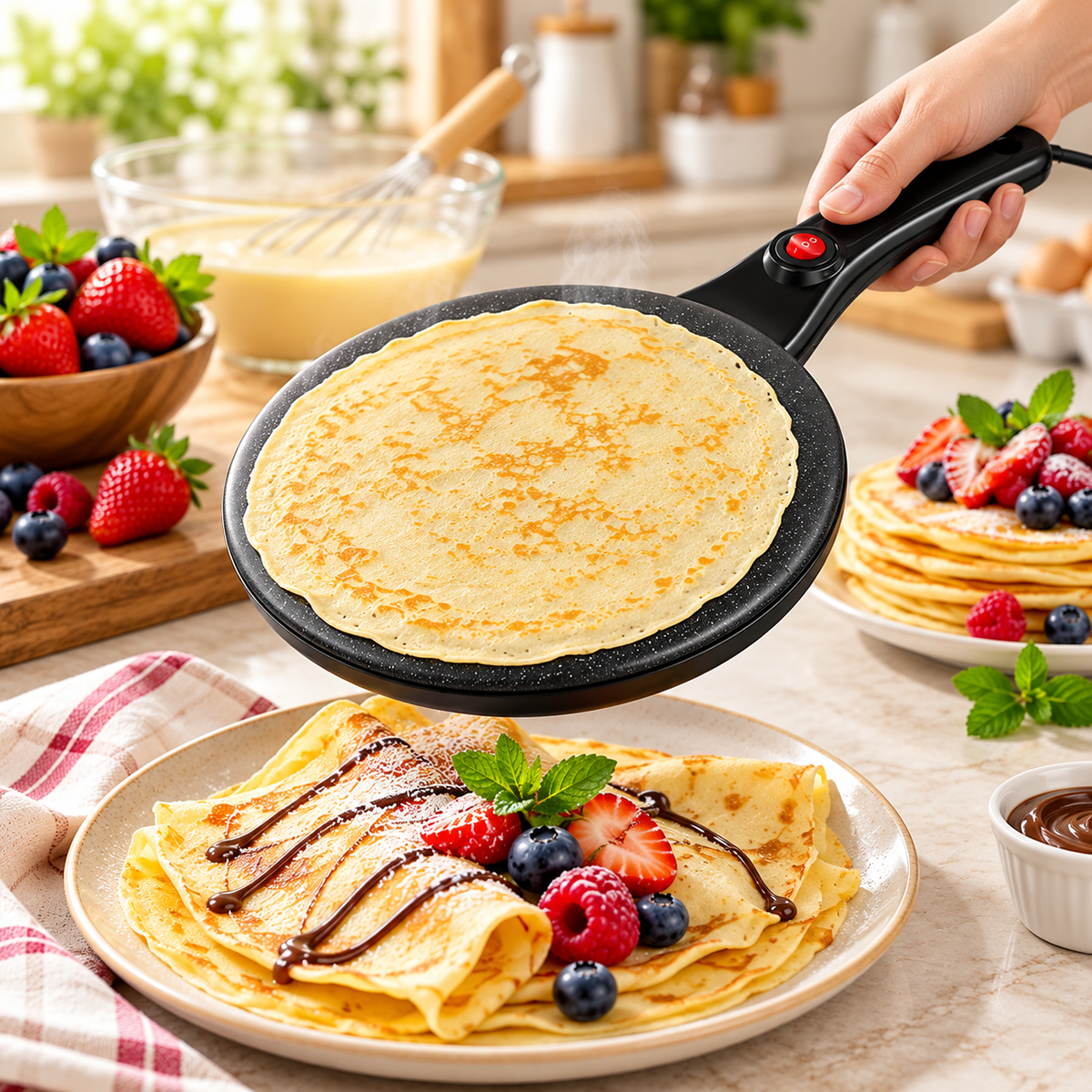 Elektrischer Crêpe Maker Pfannkuchen Temperaturkontrolle