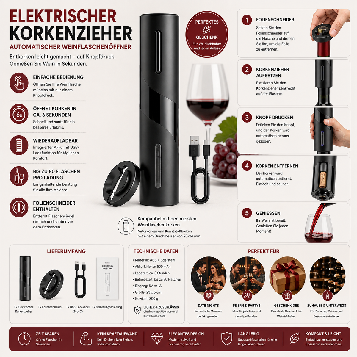 Elektrischer Korkenzieher Für Weinflaschen Automatischer
