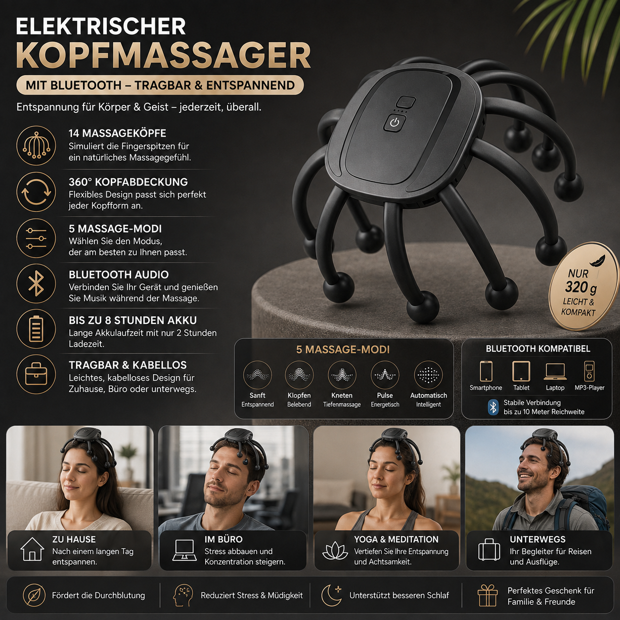 Elektrischer Kopfmassager Mit Bluetooth Tragbar Zuhause