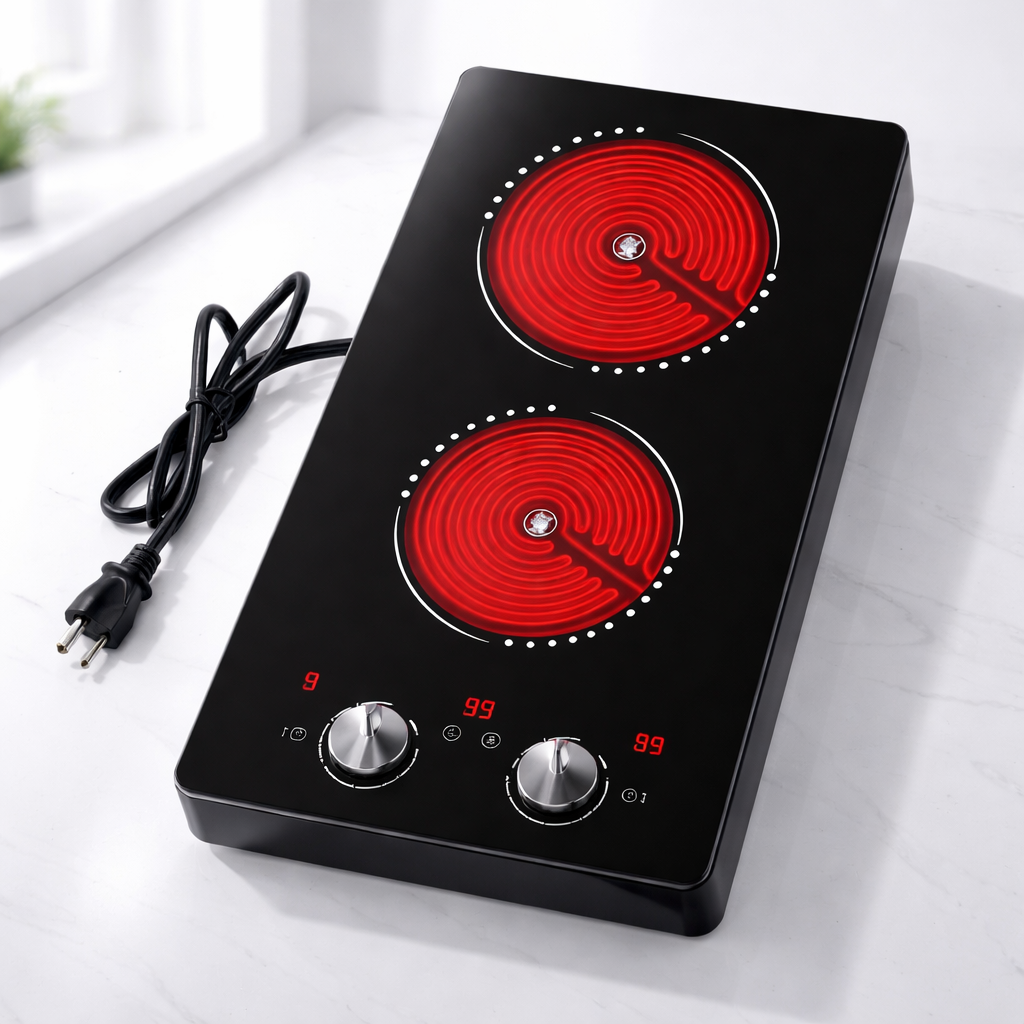 Plaque de Cuisson Électrique Double Portable Bouton Rotatif