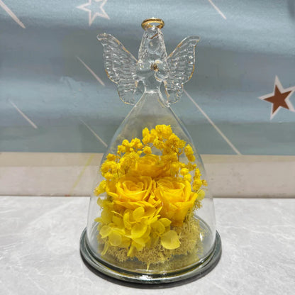 Angel Decorative Figurine Glass Dome Preserved Rose Gift Idea
