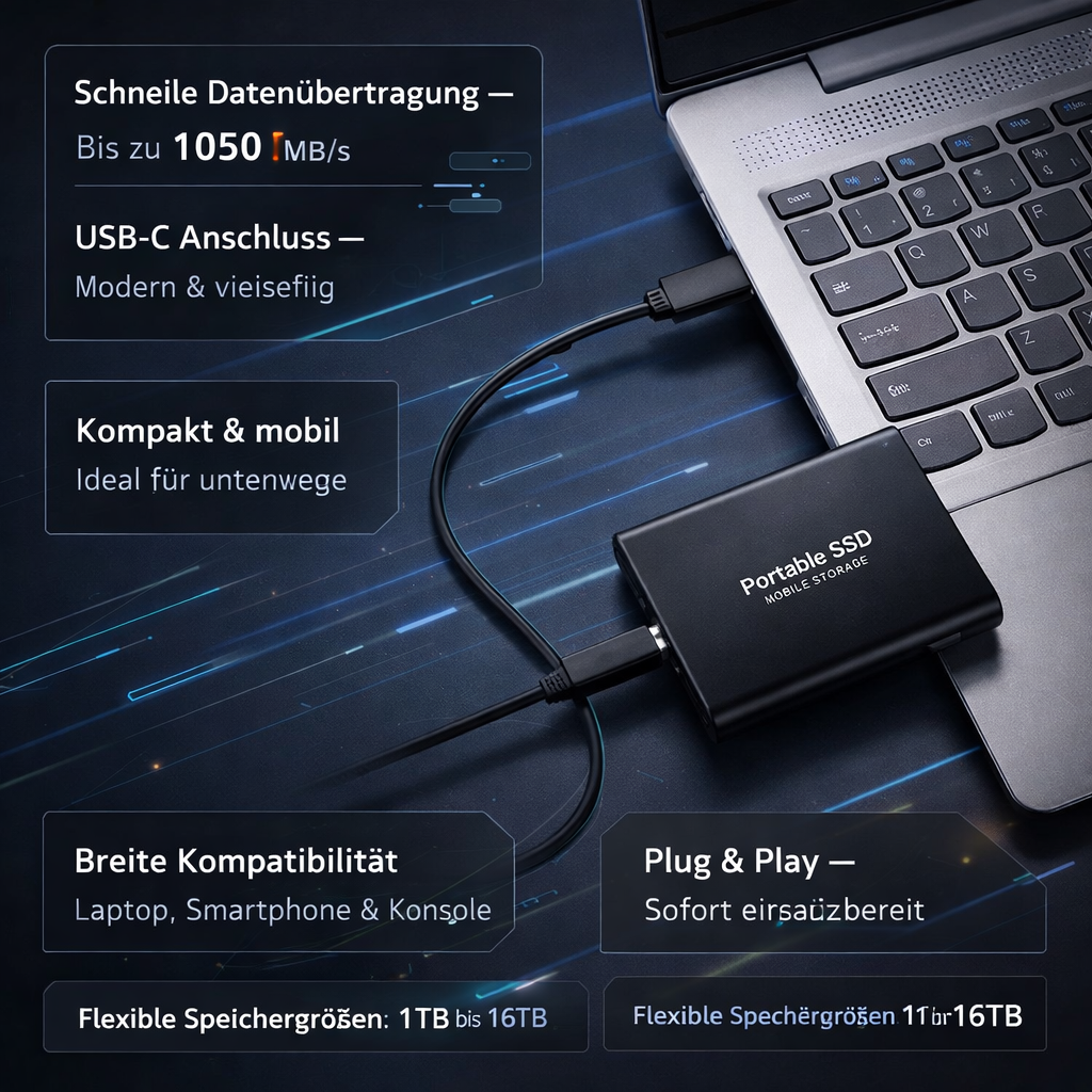 Externe SSD Portable USB C Datenspeicher