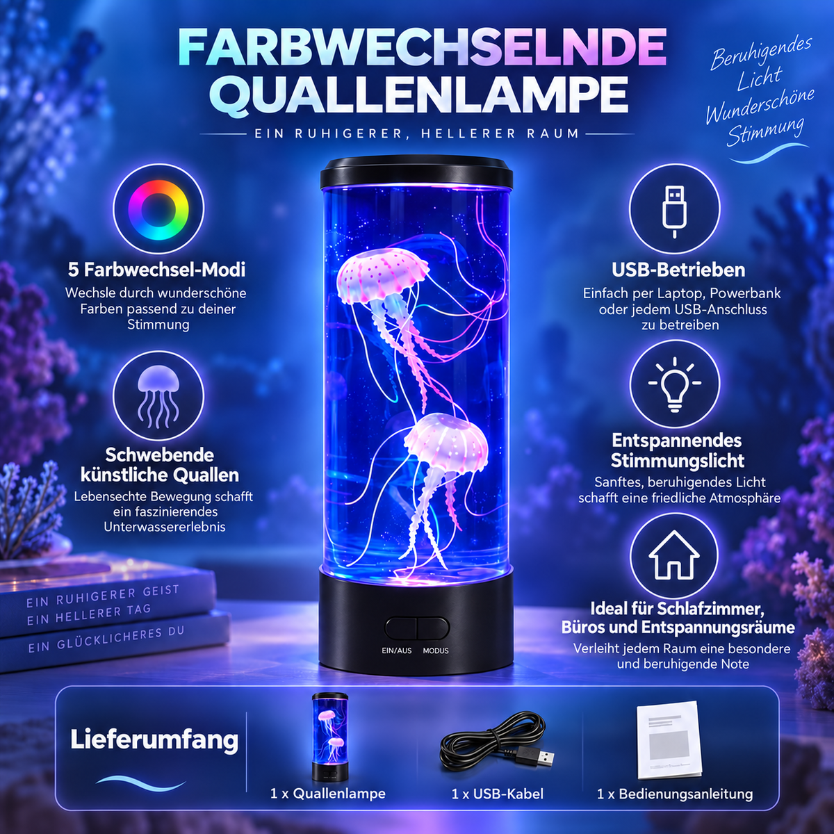 Farbwechselnde Jellyfish Lampe Nachtlicht Kinder