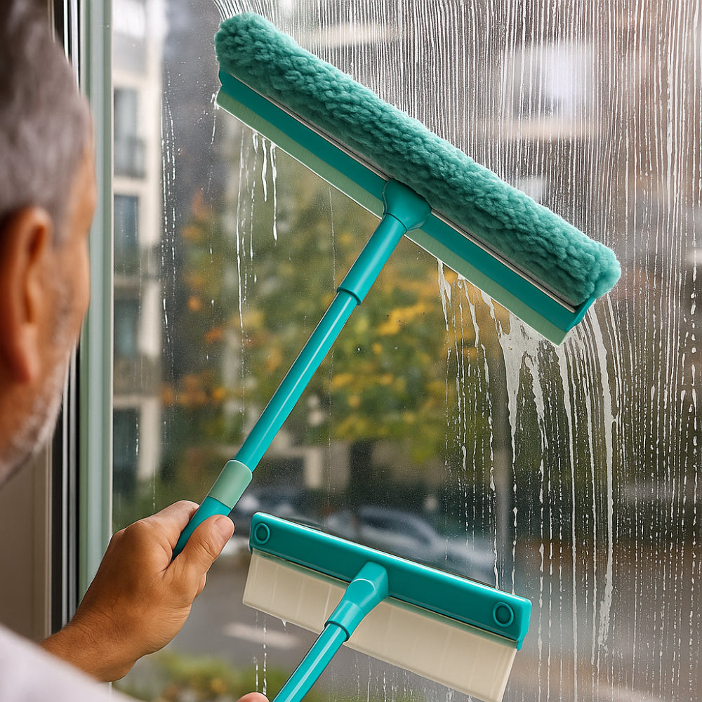 Fensterabzieher Set mit Teleskopstange für streifenfreie Reinigung