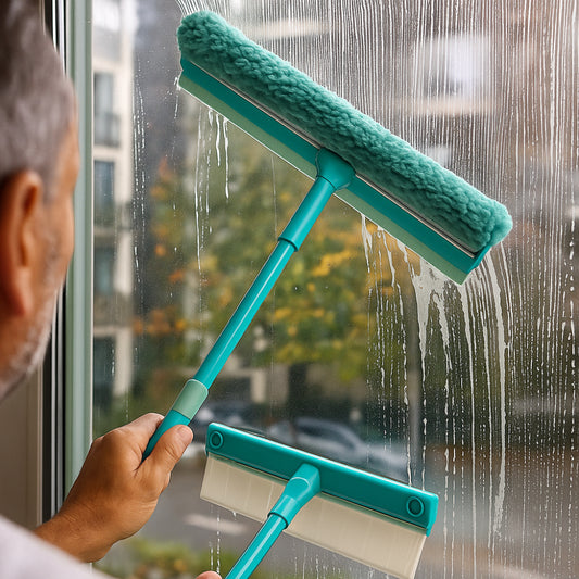 Fensterabzieher Set mit Teleskopstange für streifenfreie Reinigung