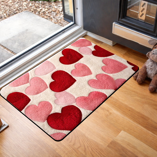 Paillasson Motif Cœur Polyester Intérieur Extérieur Tapis de Porte