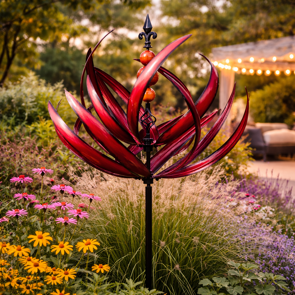 Garden Decoration Metal Windmill Rotating Flower Design Outdoor