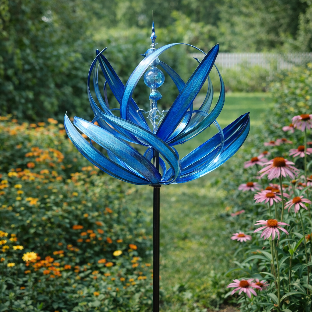 Garden Decoration Metal Windmill Rotating Flower Design Outdoor