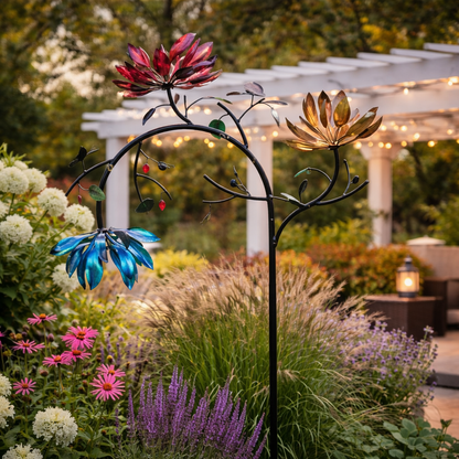 Garden Decoration Metal Windmill Rotating Flower Design Outdoor