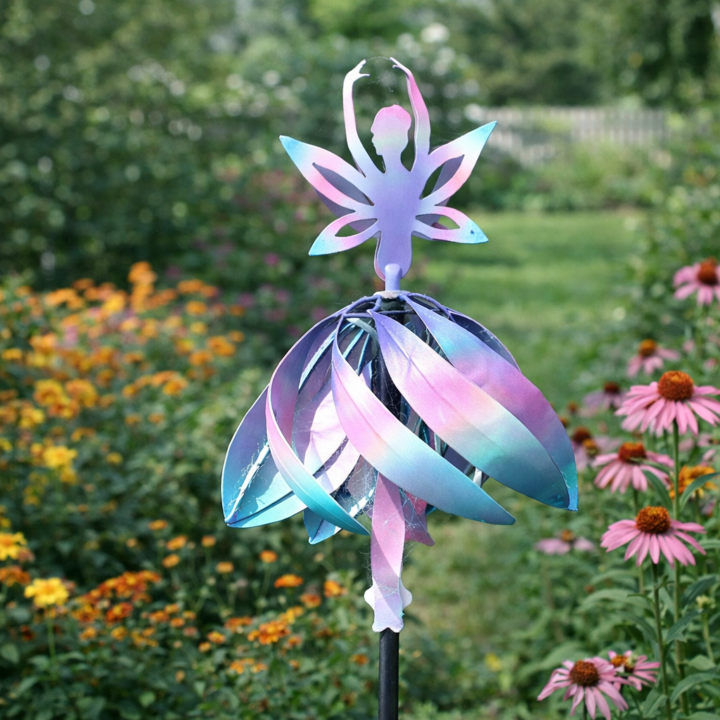 Garden Decoration Metal Windmill Rotating Flower Design Outdoor