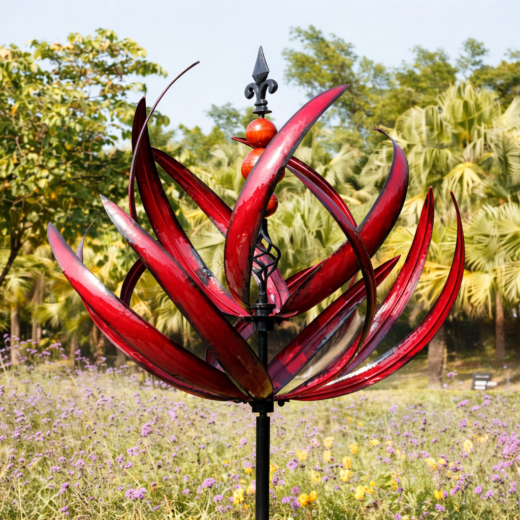 Garden Decoration Metal Windmill Rotating Flower Design Outdoor