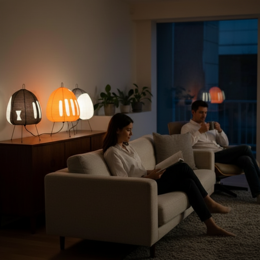 Japanische Reispapier Tischlampe Warmes Licht Modernes Eisen Design