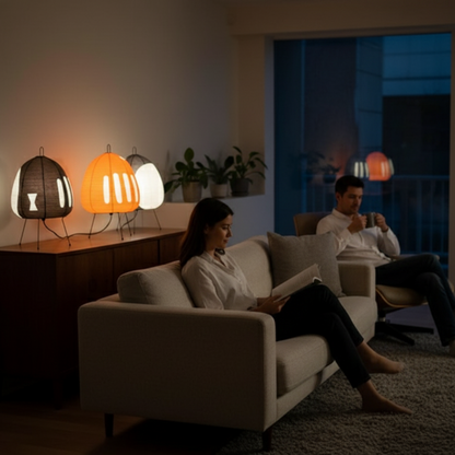 Japanische Reispapier Tischlampe Warmes Licht Modernes Eisen Design