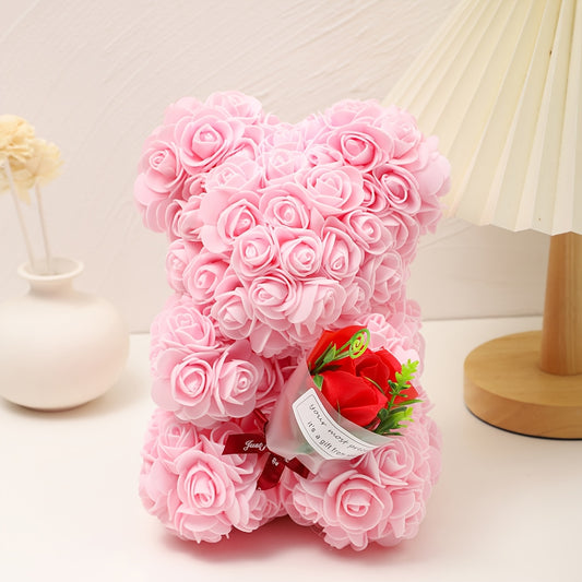 Cadeau Ours en Rose Figurine Fleur Décoration de Table Saint-Valentin