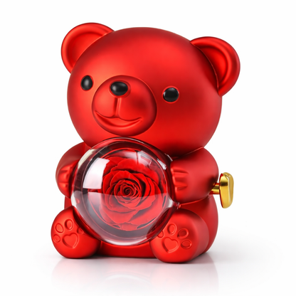 Geschenk Teddybär Konservierte Rose Schmuck Überraschung