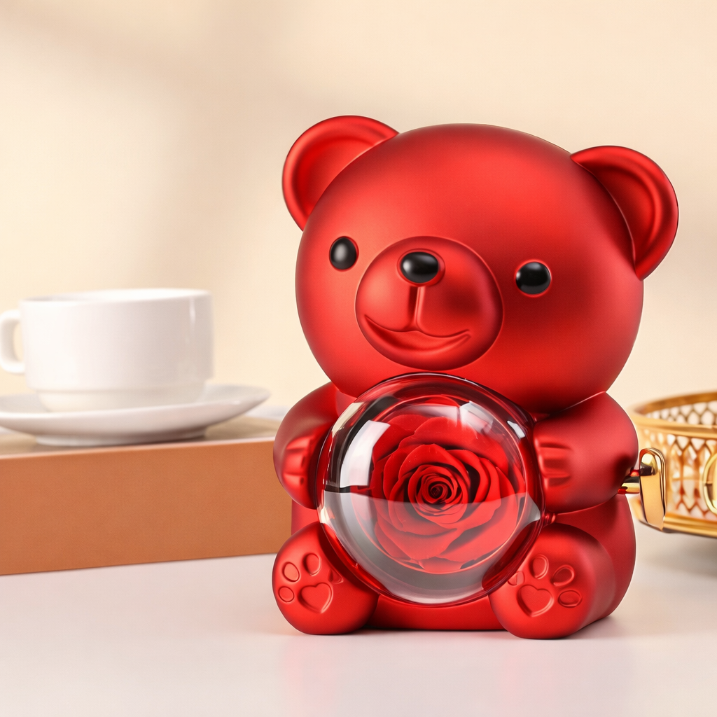 Geschenk Teddybär Konservierte Rose Schmuck Überraschung