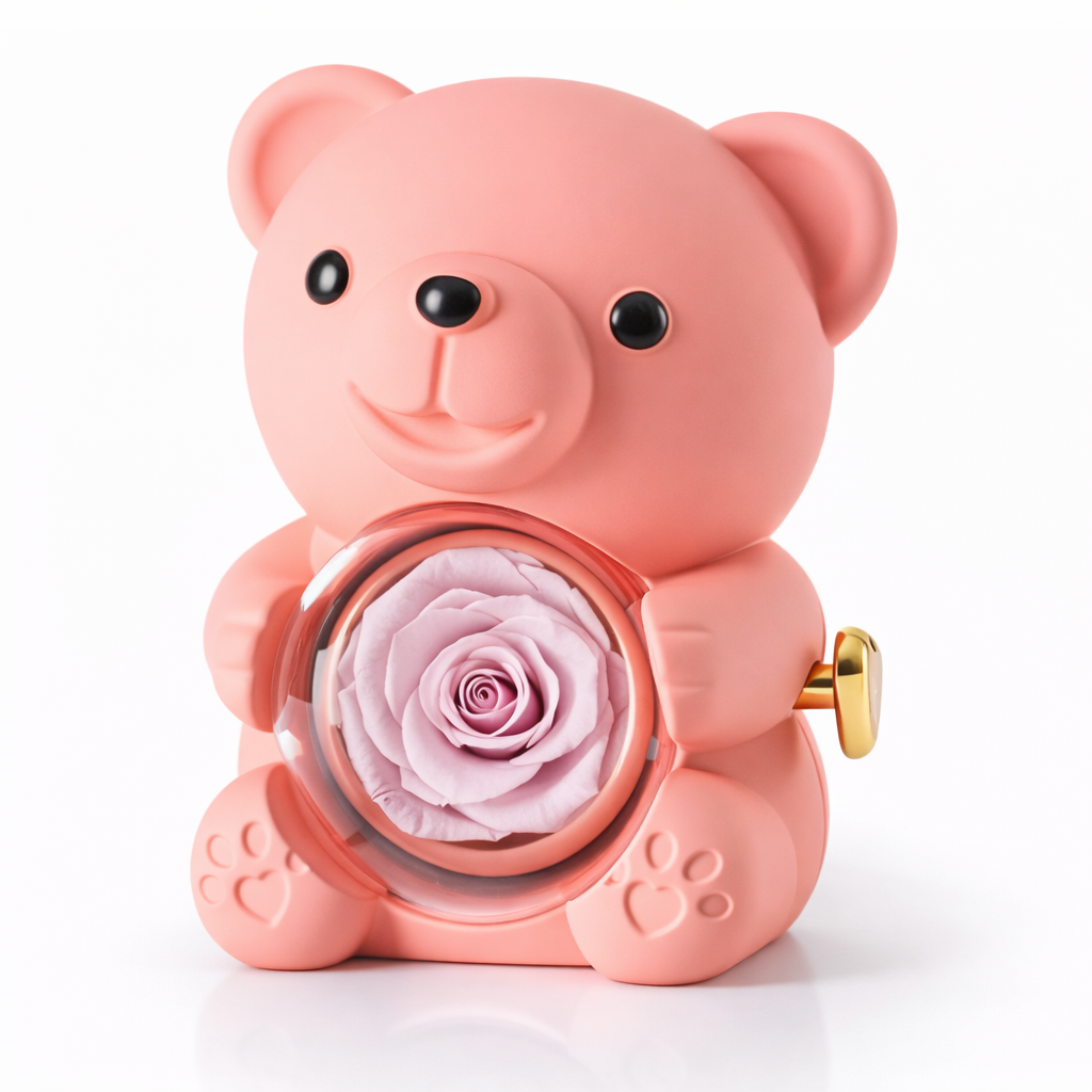 Geschenk Teddybär Konservierte Rose Schmuck Überraschung