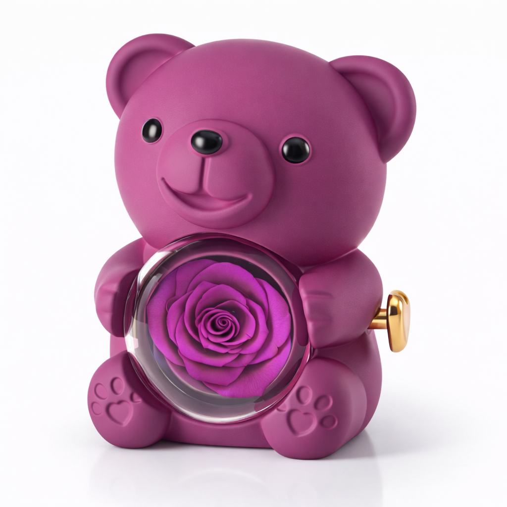 Geschenk Teddybär Konservierte Rose Schmuck Überraschung