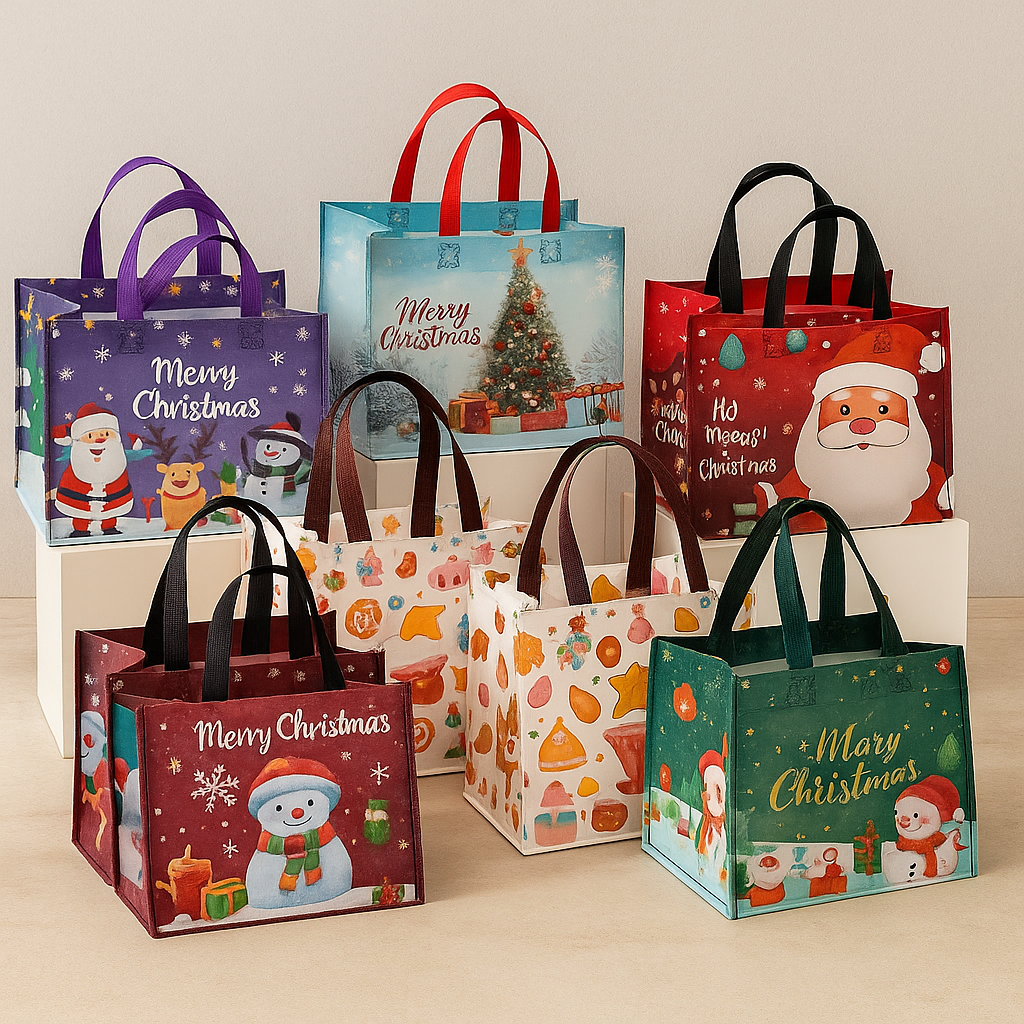 Gift Bags Christmas Reusable Tote Bags Set