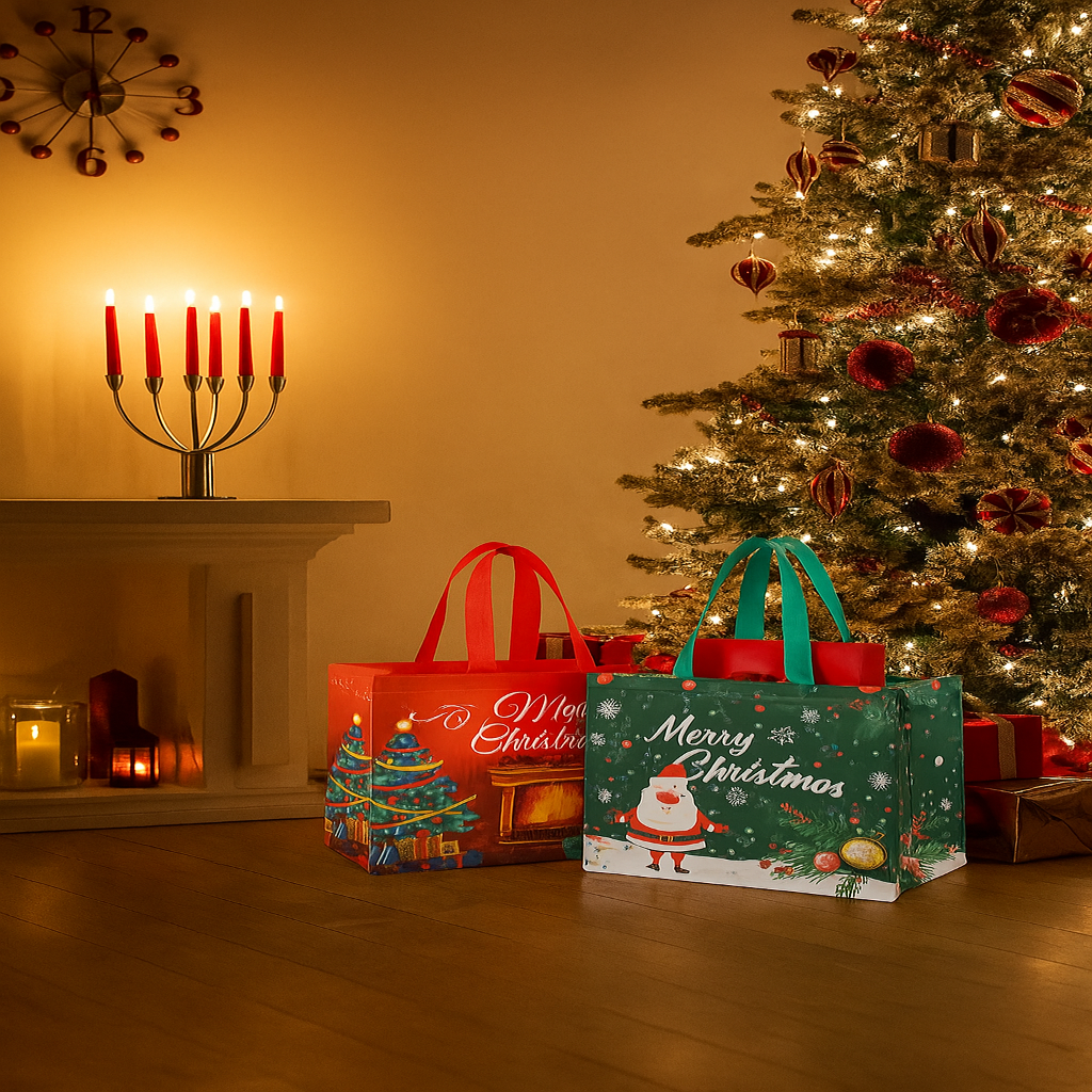 Gift Bags Christmas Reusable Tote Bags Set