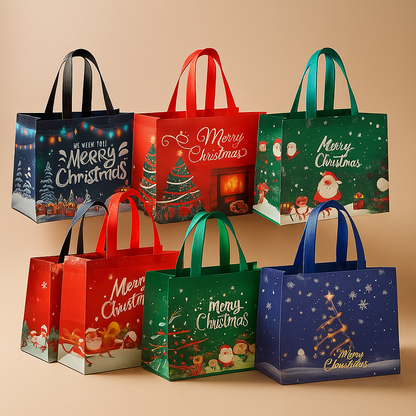 Gift Bags Christmas Reusable Tote Bags Set