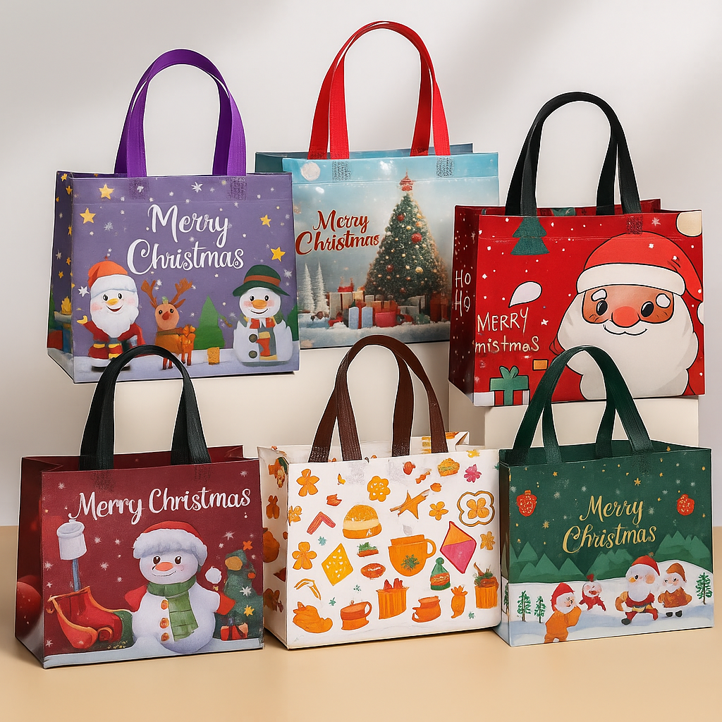 Gift Bags Christmas Reusable Tote Bags Set