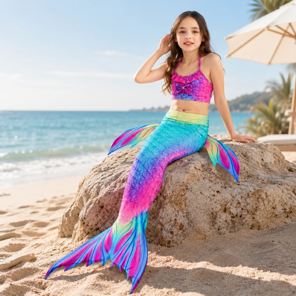Maillot de bain sirène enfant costume de bain trois pièces fille