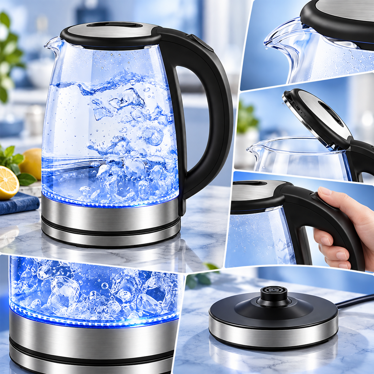 Glas Wasserkocher Schnellkochend Sicherheitsabschaltung