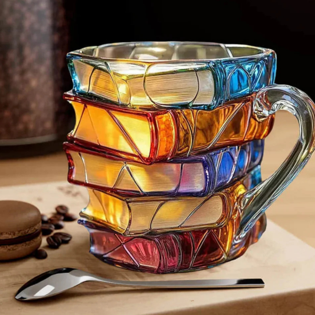 Glas Kaffeetasse 3D Buchdesign Handgefertigte Teetasse Geschenkidee – Verodie