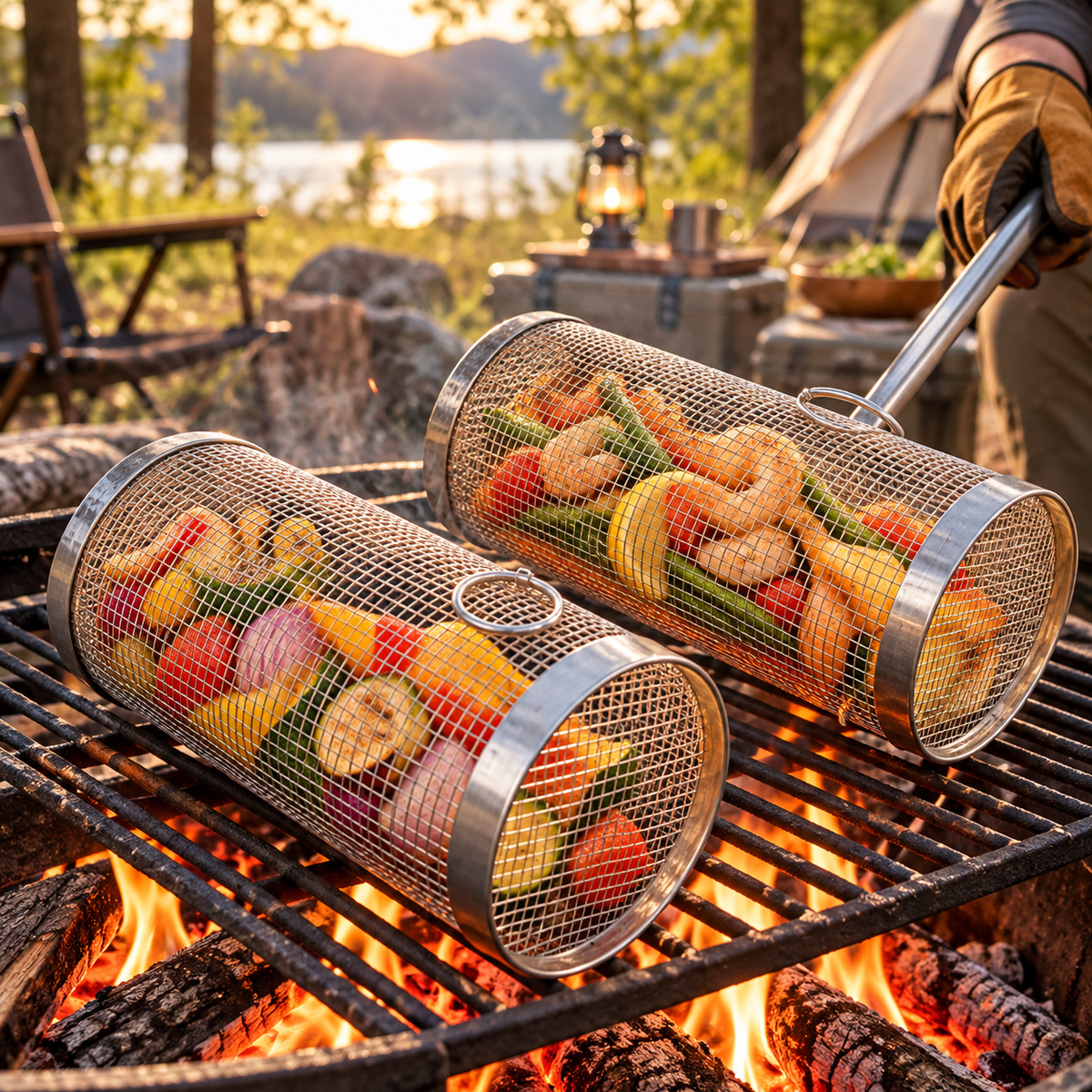 Grillkorb Für Gleichmäßiges Grillen Drehbar Bbq