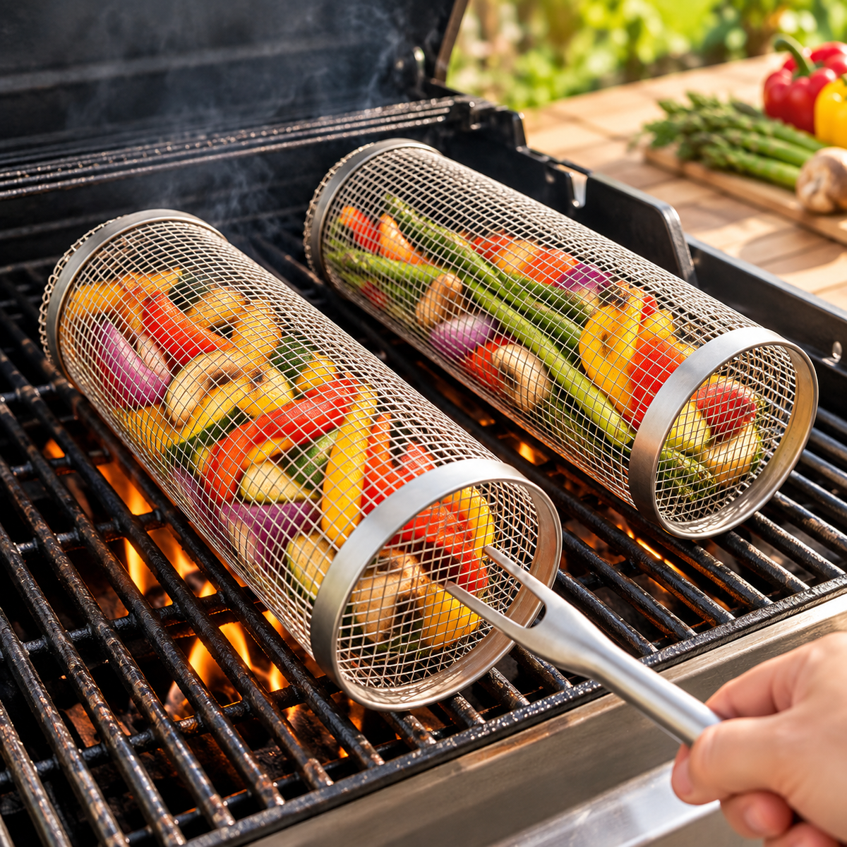 Grillkorb Für Gleichmäßiges Grillen Drehbar Bbq