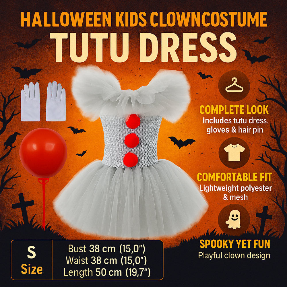 Costume clown enfant robe avec jupe en tulle déguisement Halloween fille