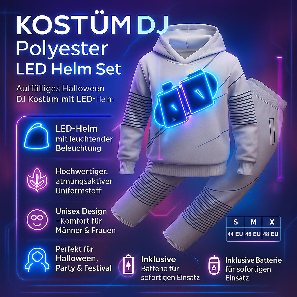 Kostüm DJ Polyester LED Helm Set