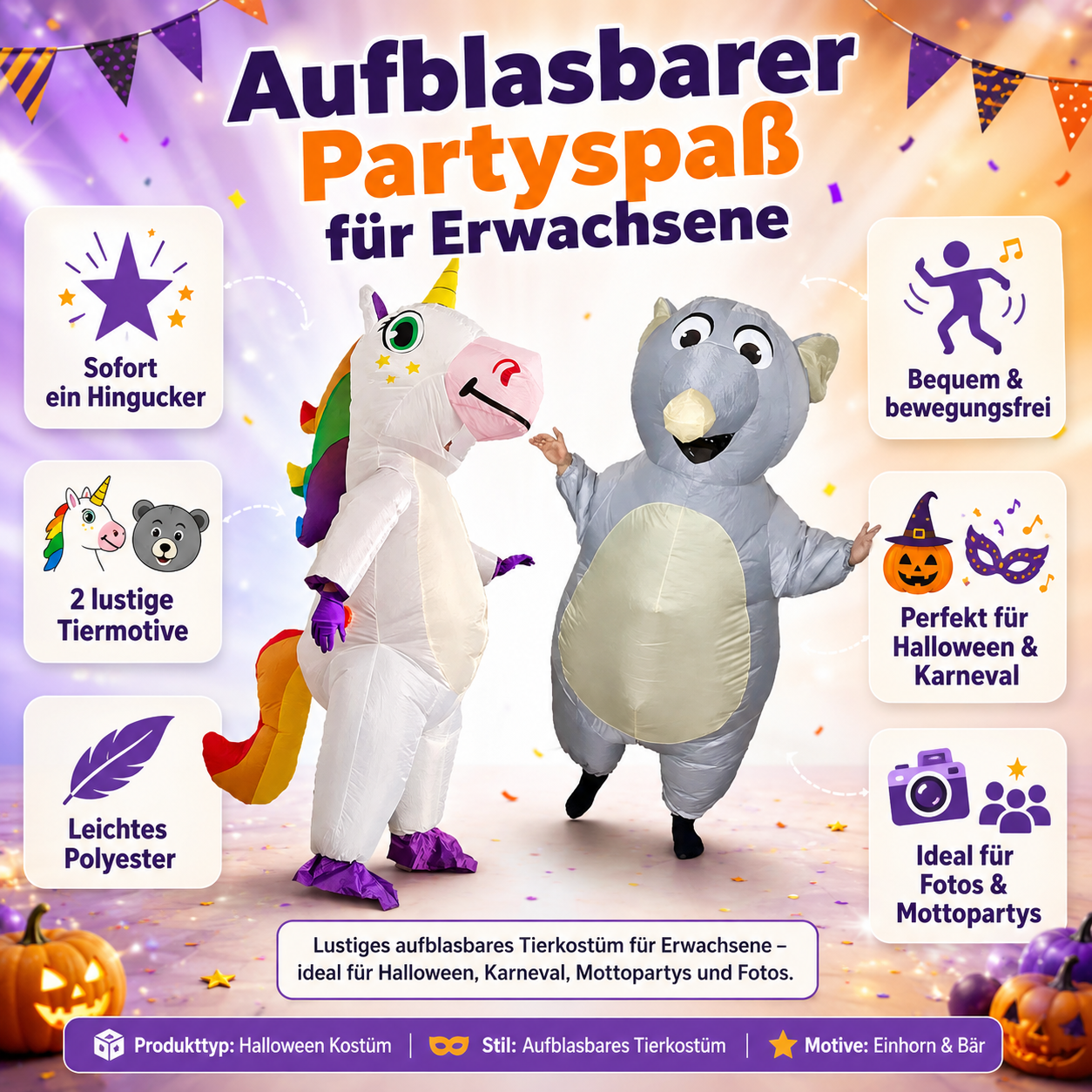 Kostium na Halloween Nadmuchiwany strój zwierzęcy Jednorożec Miś dla dorosłych
