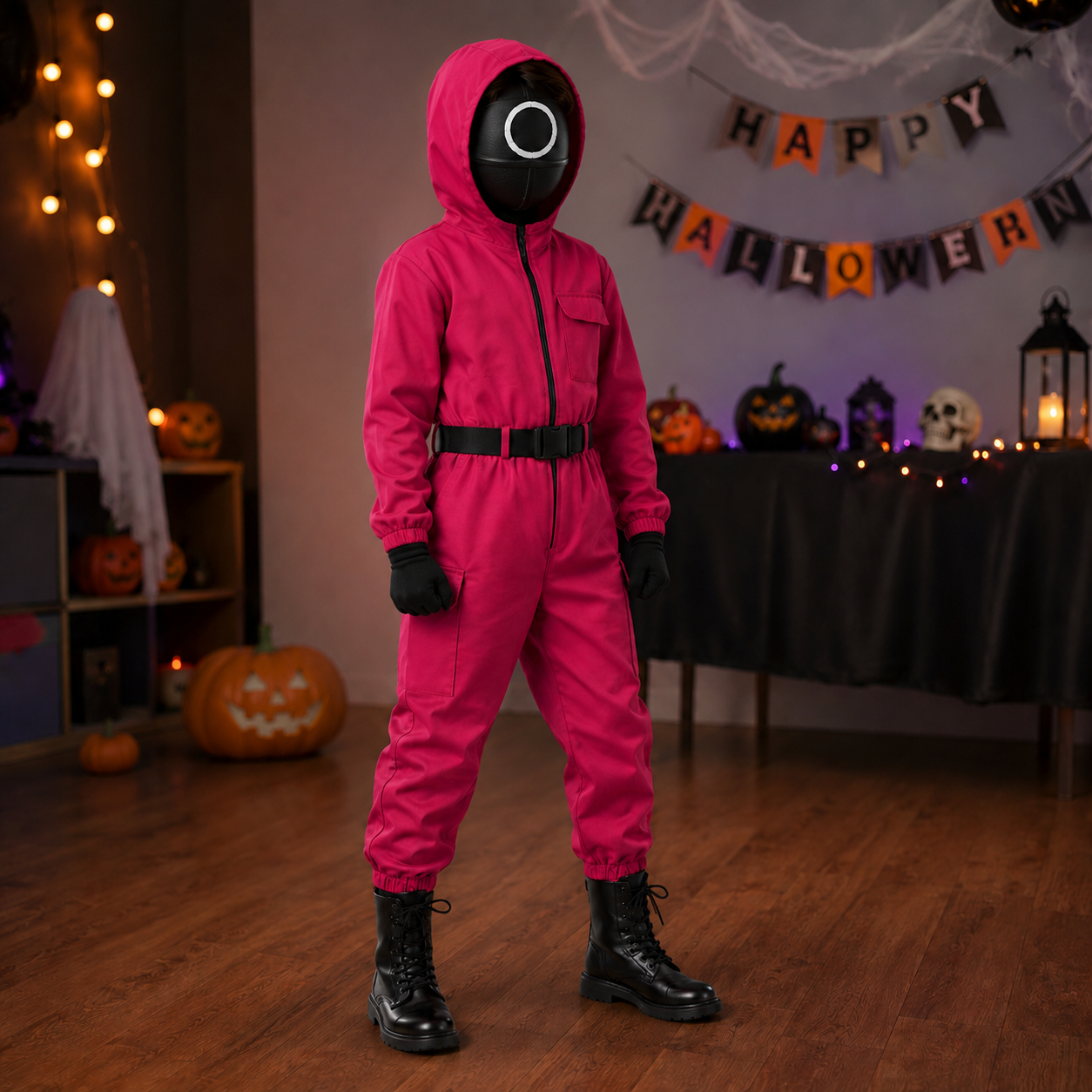 Halloween Kostüm Wächter Overall Maske Handschuhe Set