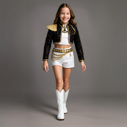 Glitzer Kostüm Damen Schwarz Gold