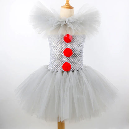 Costume clown enfant robe avec jupe en tulle déguisement Halloween fille