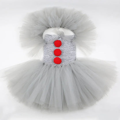 Costume clown enfant robe avec jupe en tulle déguisement Halloween fille
