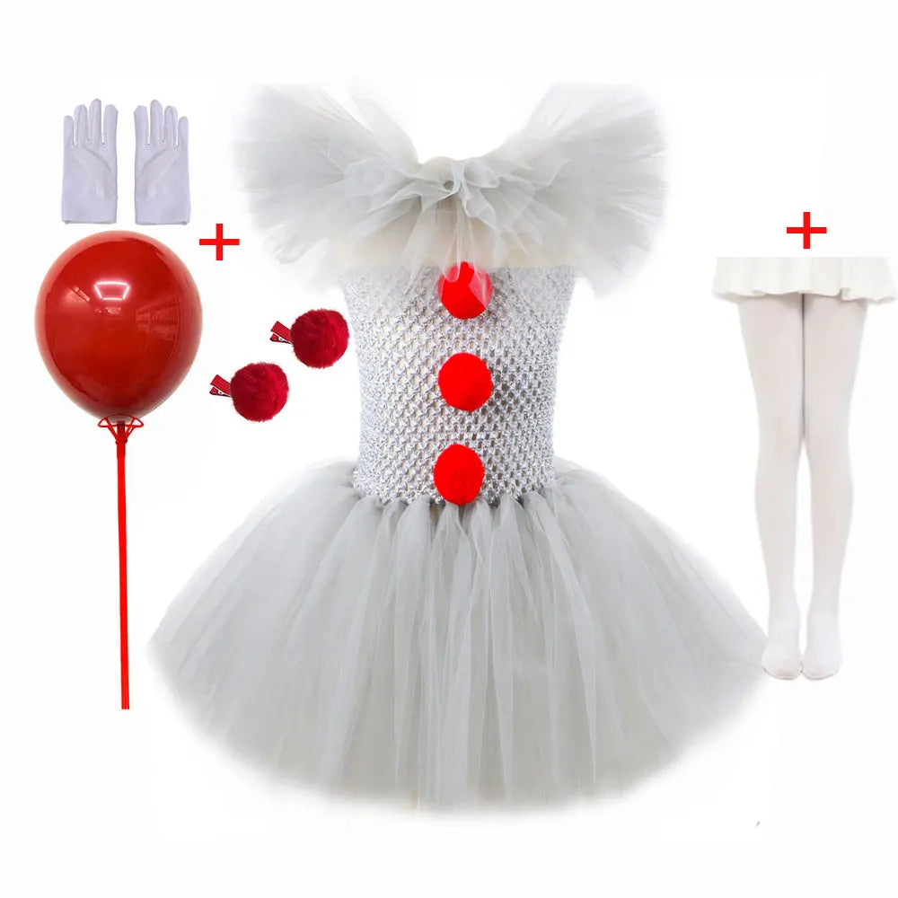 Costume clown enfant robe avec jupe en tulle déguisement Halloween fille
