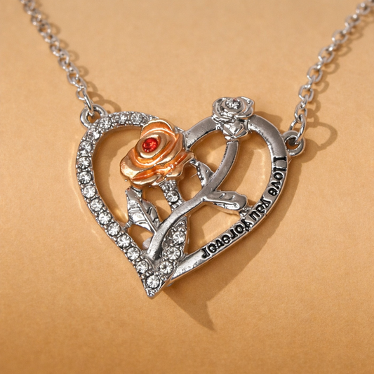 Collier Pendentif Cœur Rose Boîte Cadeau Bijou Femme