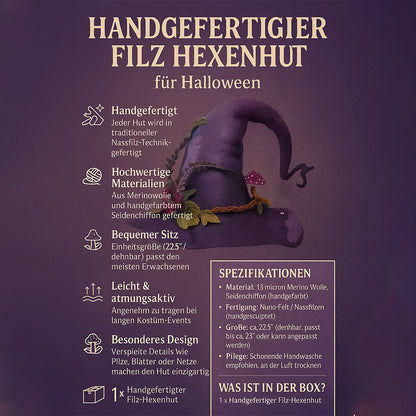 Handgefertigter Filz Hexenhut