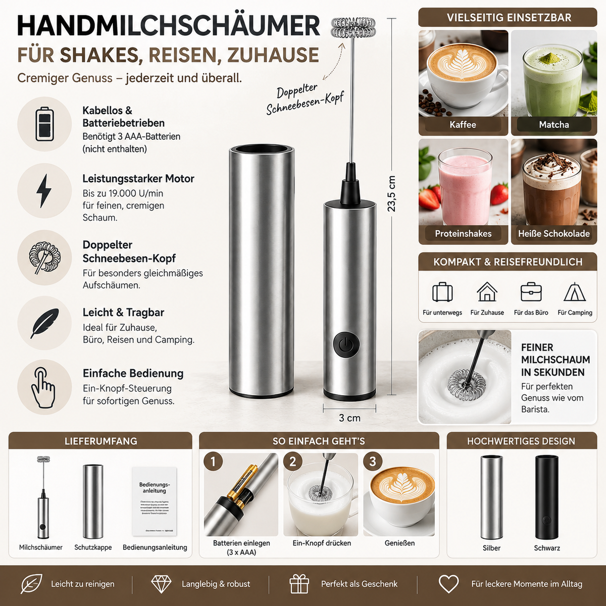Handmilchschäumer Für Shakes Reisen Tragbar Kabellos