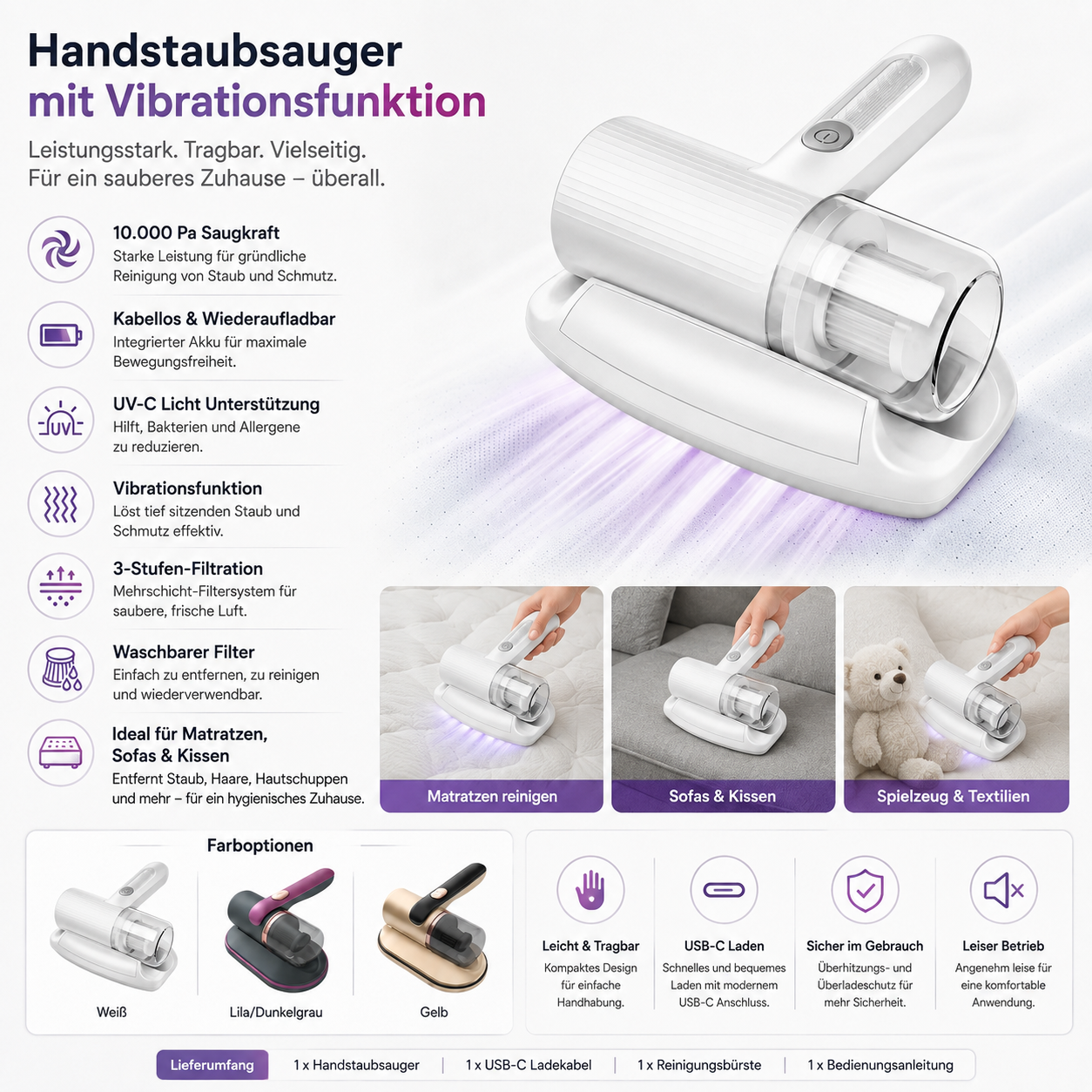 Handstaubsauger Mit Vibrationsfunktion Tragbarer Staubsauger Für