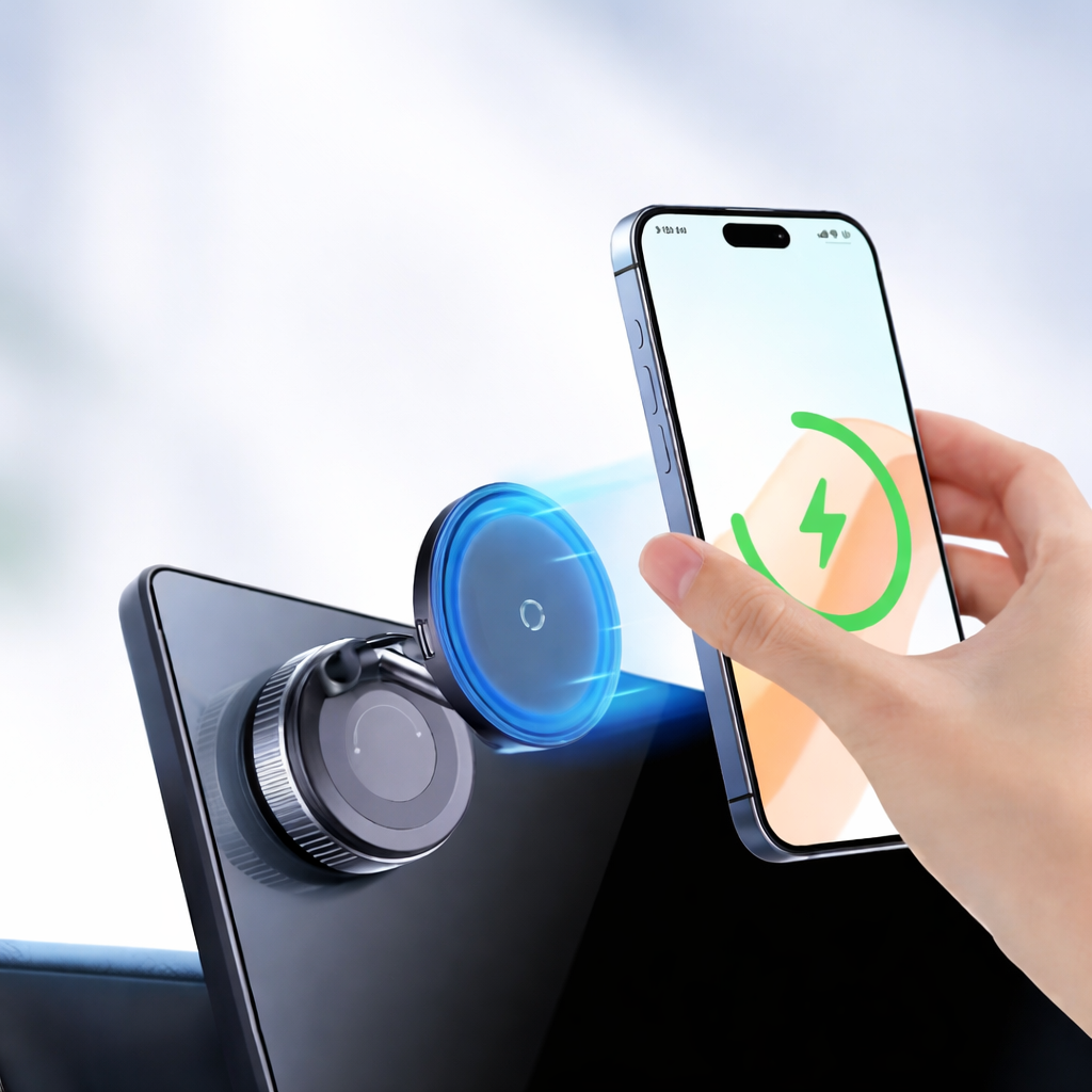 Car Phone Holder Magnetic Suction Cup Wireless Fast Charging